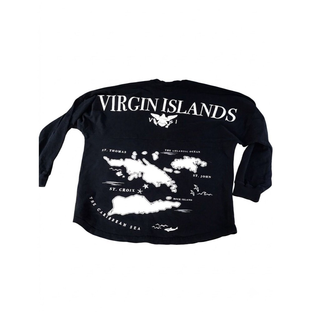 Spirit Jersey Virgin Islands Blue Map Graphic Long Sleeve Size Large EUC